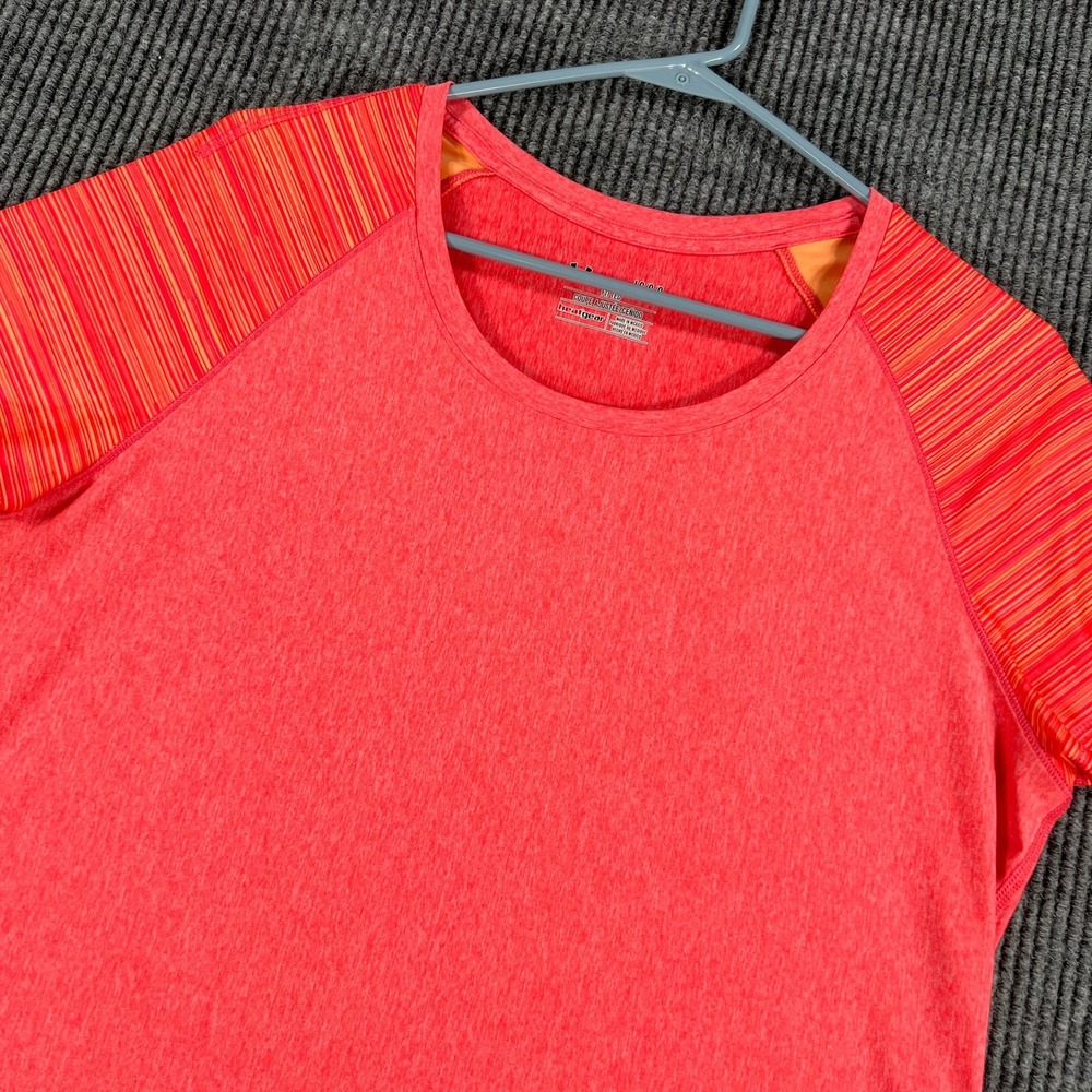 Under Armour Fitted Shirt Womens Large Pink Short Sleeve Heat Gear Active Gym